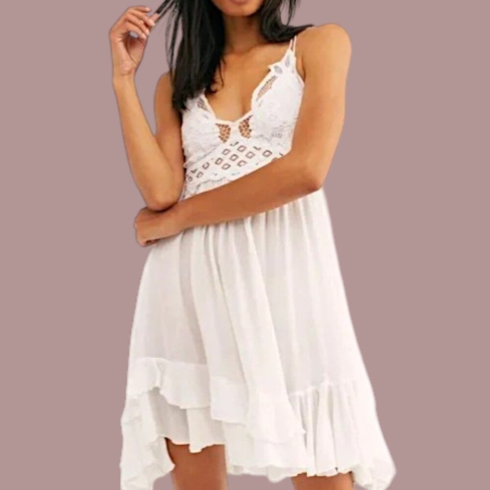 J for Justify NWT Free People Lookalike Adella White Lace Hi-Low Dress Women's M